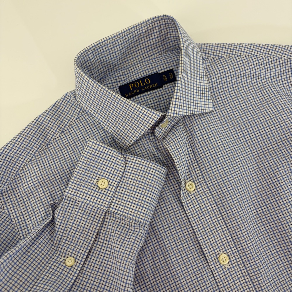 Polo Ralph Lauren Mens Blue White‎ Check Cotton Button Down Shirt 15/38 Long Slv